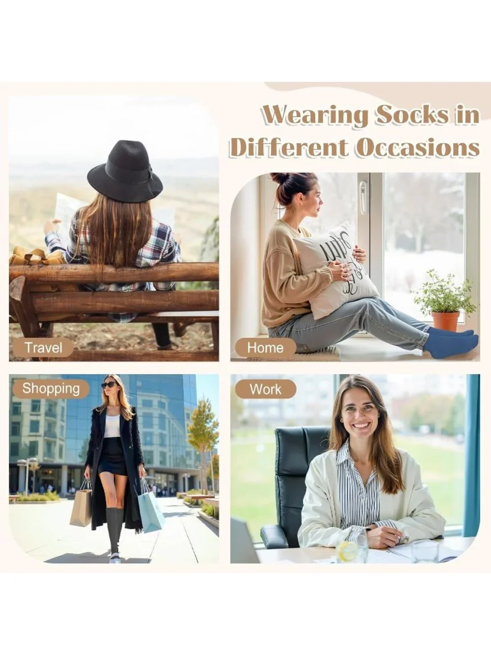 🧦Women's Brown Grey 4 Pairs Slouchy Socks Boot Long Knee High Slouch Socks